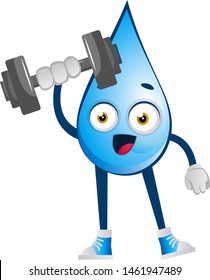 Wassertropfen heben Gewichte, Illustration, Vektorgrafik auf weißem Hintergrund.