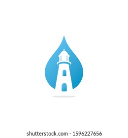 Water drop and lighthouse logo template.	
