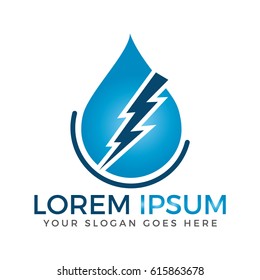 Water drop and Lightning bolt logo.