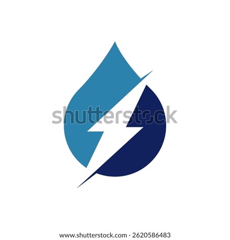 Water drop with lightning bolt representing hydroelectric power and sustainable energy.