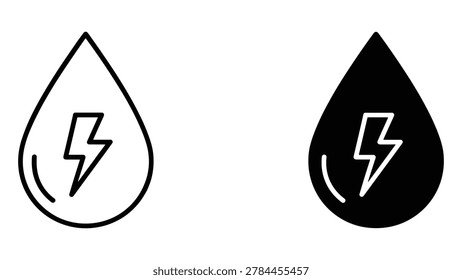 Water drop with lightning bolt symbol for hydroelectric power and energy