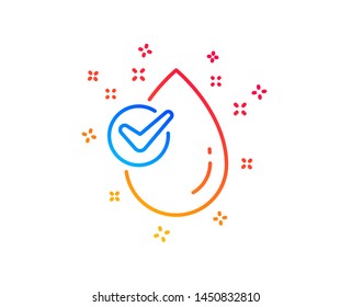 Water drop line icon. Clean aqua with check sign. Liquid symbol. Gradient design elements. Linear water drop icon. Random shapes. Vector
