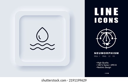 Water drop line icon. Clean, drink, environment, nature, hygiene, wash, water pipes, rain, river, world ocean, hydration. Ecology concept. Neomorphism. Vector line icon for Business and Advertising.