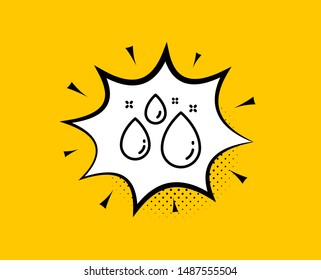 Water drop line icon. Comic speech bubble. Clean aqua sign. Liquid symbol. Yellow background with chat bubble. Water drop icon. Colorful banner. Vector