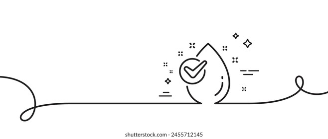 Icono de línea de gota de agua. Una línea continua con rizo. Limpie el agua con un cheque. Símbolo líquido. Cinta de un solo contorno de gota de agua. Patrón de curva de bucle. Vector