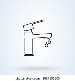 Water drop line icon. Dripping tap with drop linear vector