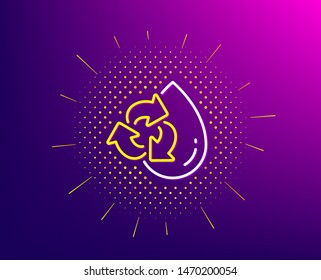 Water drop line icon. Halftone pattern. Recycle clean aqua sign. Refill liquid symbol. Gradient background. Recycle water line icon. Yellow halftone pattern. Vector