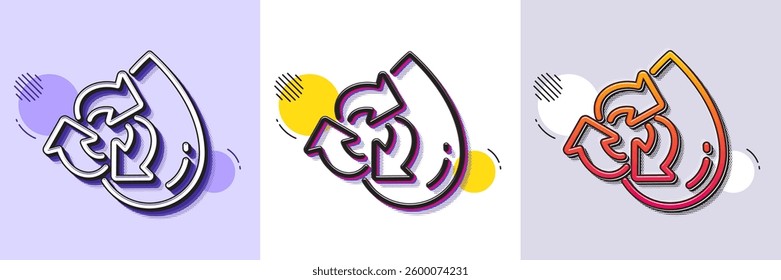 Water drop line icon. Halftone dotted pattern. Gradient icon with grain shadow. Recycle clean aqua sign. Refill liquid symbol. Line recycle water icon. Various designs. Vector