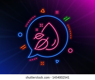 Water drop line icon. Neon laser lights. Moisture sign. Glow laser speech bubble. Neon lights chat bubble. Banner badge with water drop icon. Vector