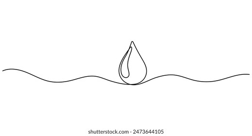 Water drop line icon. One line drawing background. Vector illustration. Water drop continuous line icon on white background. A drop of liquid