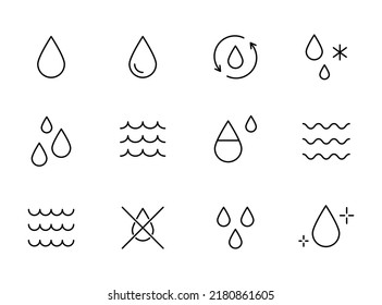 Water Drop Line Icon Set. Sea, Ocean, Shower Pictogram. Editable Stroke Thin Line Water Icon. Vector Illustration