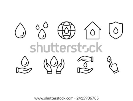 Water drop, line icon set. Safe clean water. Global water supply. Editable stroke. Vector outline illustration