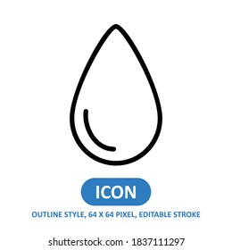 water drop line style vector icon on white background. weather vector illustration. Editable Stroke. 64 x 64 pixels. Simple modern design.