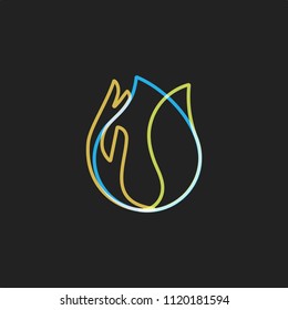 Water drop linear icon. Colorful transparent outline logo template on black background.