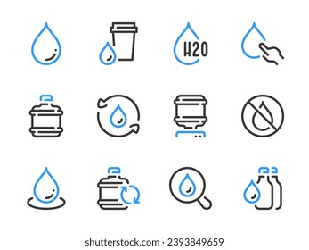 Water drop and Liquid vector line icons. Droplet and Aqua outline icon set.