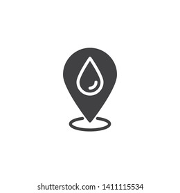 Water drop location pin vector icon. filled flat sign for mobile concept and web design. Map marker with water droplet glyph icon. Symbol, logo illustration. Vector graphics