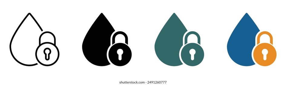 Water drop lock vector icons set