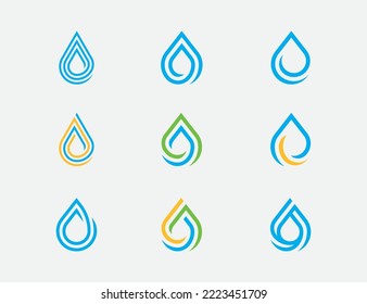 Water Drop Logo Bundle Set Concept sign icon symbol Element Design. Aqua, Cleaning, Plumbing, Plumber, Droplet Logotype. Vector illustration logo template