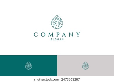 Combinación de logotipo de gota de agua con forma de hoja