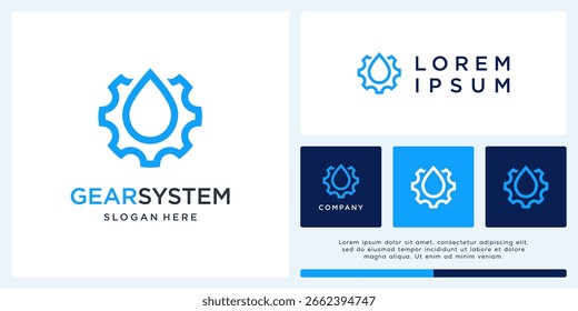 Diseño del logotipo de la gota de agua con el engranaje