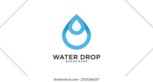 Water drop logo design with linear style. Aqua blue droplet lines icon. Premium Vector