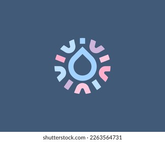 Water drop logo design. Water drop logotype in a frame from colored shapes. Water clean moisture icon. Vector illustration.