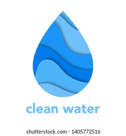 Water drop logo design template. Paper cut logotype, abstract blue symbol