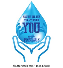 water drop logo design template. Vector abstract waterdrop with splash paper cut style logotype. Save water - ecology concept. - Vector