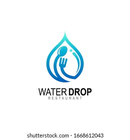 Water drop logo design template and restaurant icons