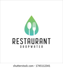 Plantilla de diseño de logotipo de caída de agua e iconos de platería. Ilustración vectorial del restaurante.