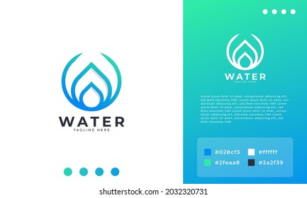 Estilo lineal de la plantilla de diseño del logotipo Water Drop. Icono de Aqua Lines Blue Droplet Lines