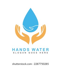Water drop logo design template with hand underneath.