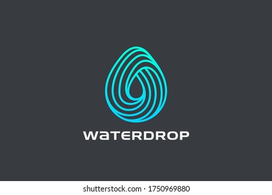 Water drop Logo design vector template Linear style. Blue Droplet lines aqua Logotype icon