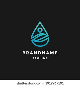water drop  Logo design vector template Linear style. Blue Droplet lines aqua Logotype icon
