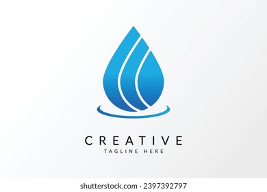 Water drop Logo design vector template Linear style. Blue Droplet.