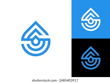 Water drop Logo design vector Linear style. Blue Drop Line with the initial S inserted in it.