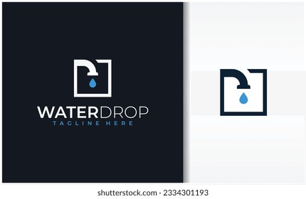 Water Drop Logo With Faucet And Water Drop In The Box