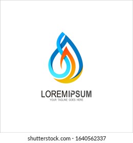 Water drop logo with fire design template, line icons