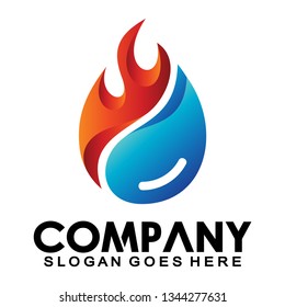 water drop logo with fire, water fire logo - Vector