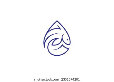 Wassertropfenlogo mit Fischkombination in kontinuierlicher Linienführung