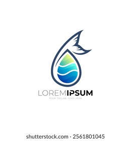 Water drop logo and fish design combination, marine life logos