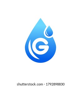 Water drop logo with g letter.G letter water drop logo.Blue water drop G letter logo.G letter logo with water drop