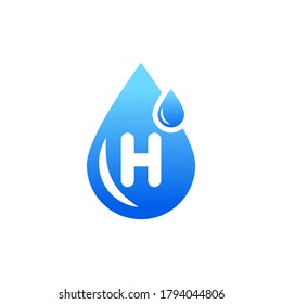 Water drop logo with h letter.H letter water drop logo.Blue water drop H letter logo.H letter logo with water drop