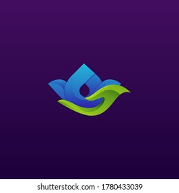 water drop logo and hand. color gradation