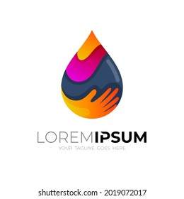 Water drop logo and hand design combination vector