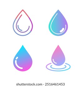 Wassertropfen-Logo und Symbol-Set mit Wassertropfen-Symbolen. Reine Vektorgrafiken auf weißem Hintergrund, ideal für Branding- und Umweltthemen