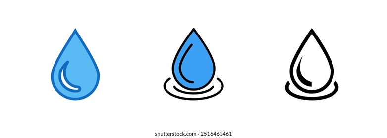 Logotipo de gota de água e conjunto de ícones com símbolos de gota de água. Ilustrações vetoriais limpas em um fundo branco, ideal para marcas e temas ambientais