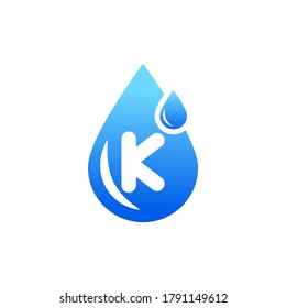 Water drop logo with K letter.K letter water drop logo.Blue water drop K letter logo.K letter logo with water drop