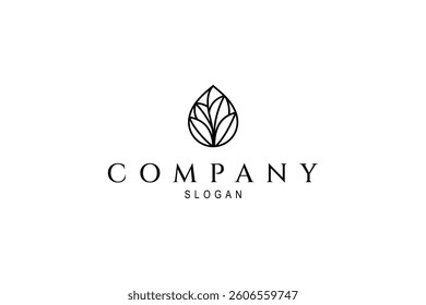 water drop logo with leaf elements in linear design style