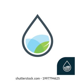 logotipo de caída de agua con hojas dentro